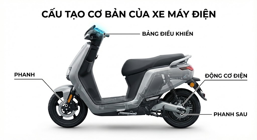 Xe máy điện thân thiện với môi trường và có các bộ phận gần giống xe máy xăng