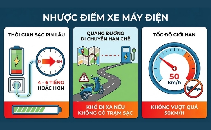 Một vài nhược điểm của xe máy điện