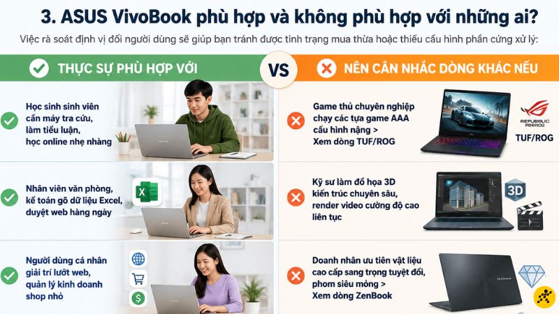 ASUS VivoBook phù hợp và không phù hợp với những ai? ASUS VivoBook phù hợp và không phù hợp với những ai?