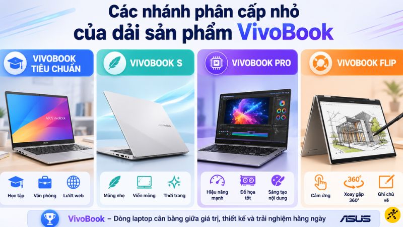 Dòng VivoBook hiện nay được chia nhỏ thành các phiên bản Dòng VivoBook hiện nay được chia nhỏ thành các phiên bản
