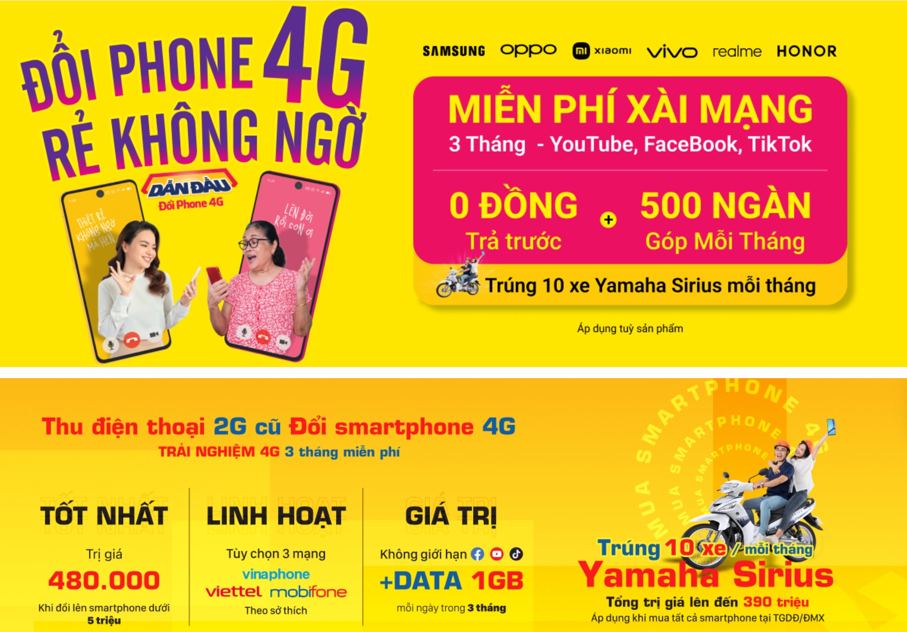 Tại Thế Giới Di Động và Điện máy XANH đang có chương trình ĐỔI ĐIỆN THOẠI 2G LÊN SMARTPHONE 4G.