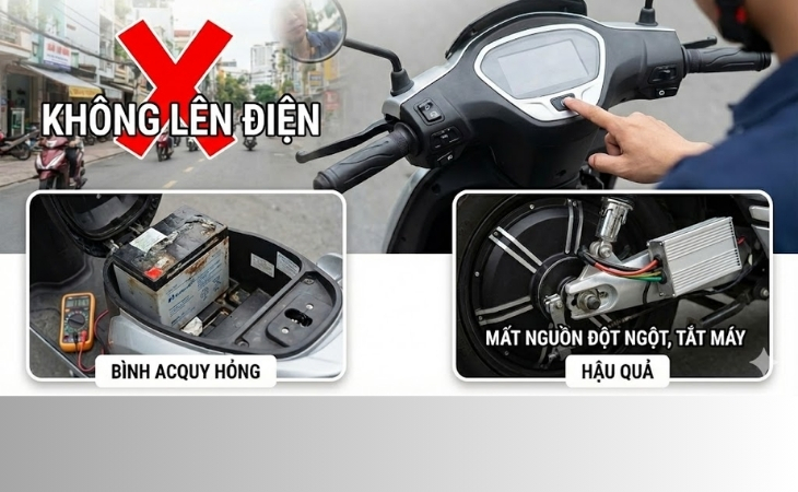 Xe không lên điện có thể do tuổi thọ bình ắc quy Hình minh họa xe không lên điện có thể do tuổi thọ bình ắc quy
