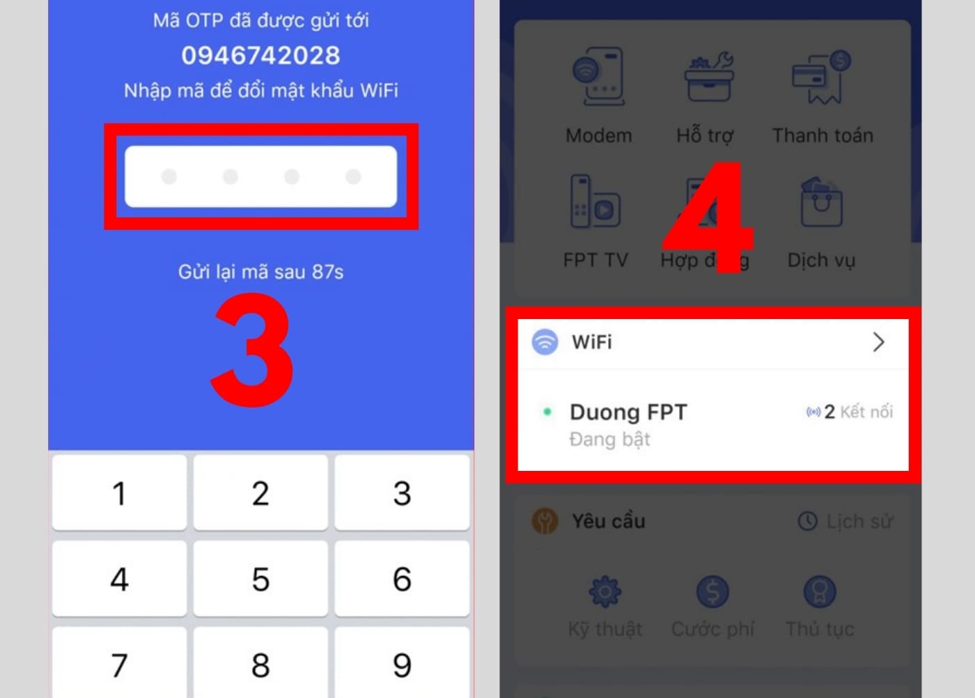 Nhập mã OTP để đổi mật khẩu WiFi Nhập mã OTP để đổi mật khẩu WiFi FPT
