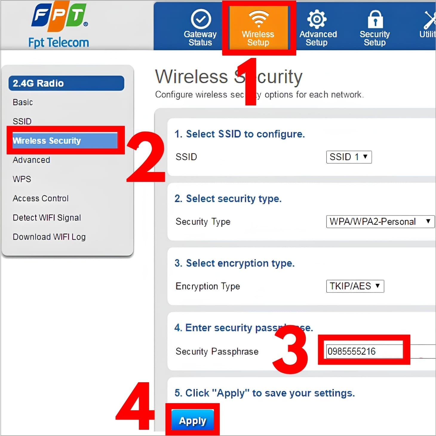 Thao tác đổi mật khẩu WiFi Viettel trên máy tính Thao tác đổi mật khẩu WiFi FPT trên máy tính