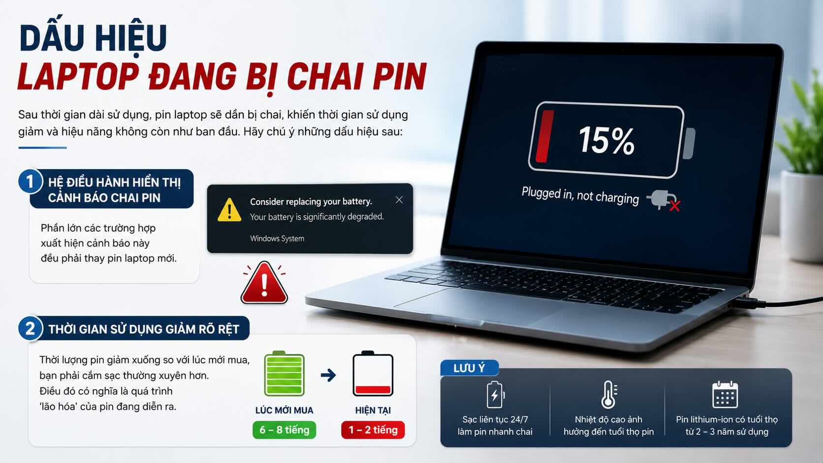 Dấu hiệu nhận biết laptop chai pin cần kiểm tra ngay