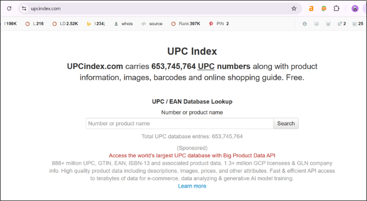 Ưu điểm nổi bật của UPC Index chính là sở hữu cơ sở dữ liệu khổng lồ với hơn 282 triệu số UPC