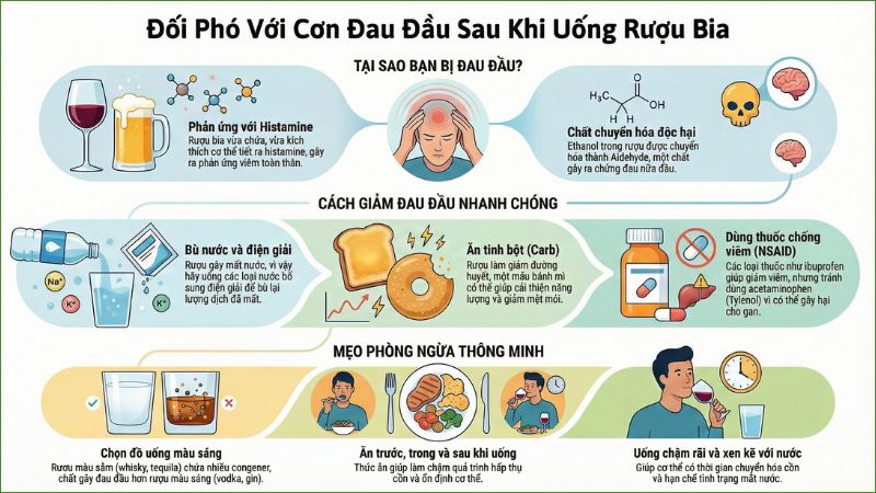 Infographic - Cách giảm đau đầu sau khi sử dụng rượu bia Infographic - Cách giảm đau đầu sau khi sử dụng rượu bia