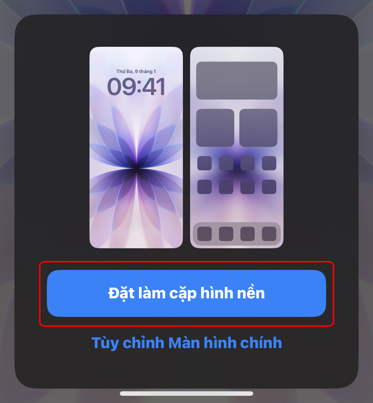 Đặt làm cặp hình nền để hoàn tất cài đặt