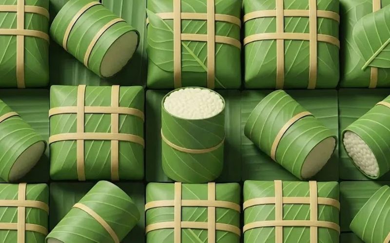 Mai vàng, đào hồng và bánh chưng mang đậm không khí xuân, tạo cảm giác nhẹ nhàng, thư thái