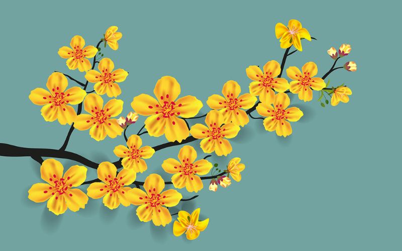 Mai vàng, đào hồng và bánh chưng mang đậm không khí xuân, tạo cảm giác nhẹ nhàng, thư thái