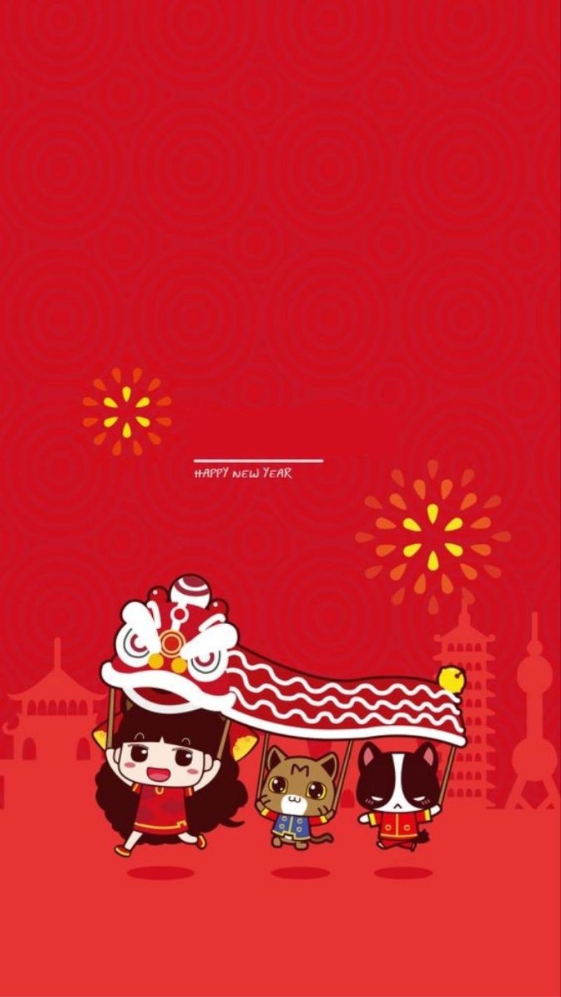 Hình nền Tết 2026 cute với linh vật năm mới, lì xì, bánh chưng chibi pastel dễ thương, mang năng lượng tích cực