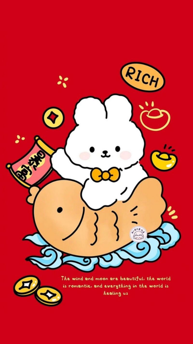 Hình nền Tết 2026 cute với linh vật năm mới, lì xì, bánh chưng chibi pastel dễ thương, mang năng lượng tích cực