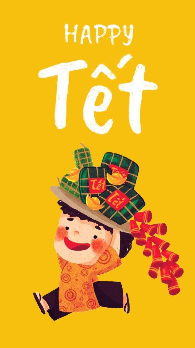 Hình nền Tết 2026 cute với linh vật năm mới, lì xì, bánh chưng chibi pastel dễ thương, mang năng lượng tích cực