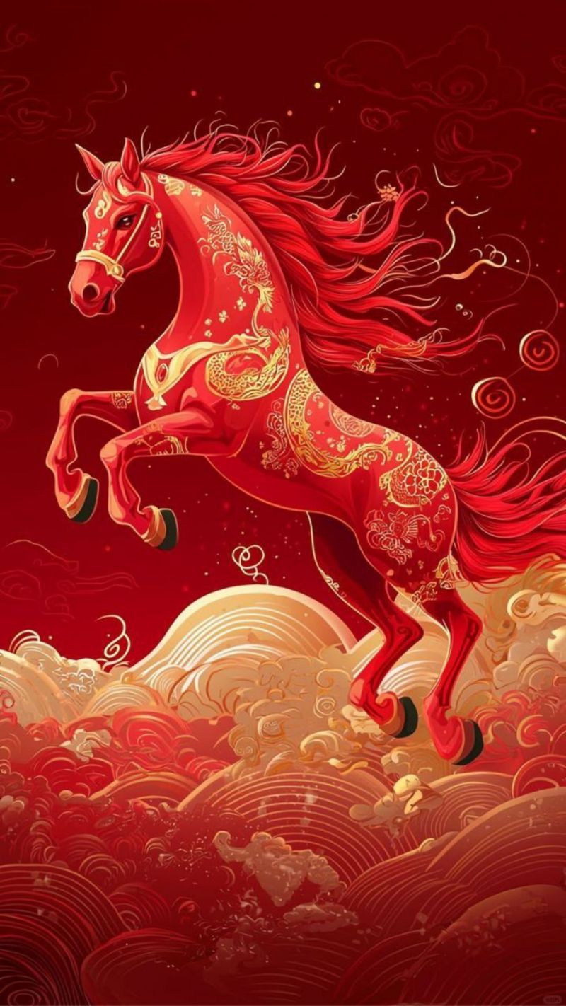 Hình nền Tết 2026 đa phong cách với hoa xuân, pháo hoa, ngựa và chữ Happy New Year rực rỡ, ấn tượng