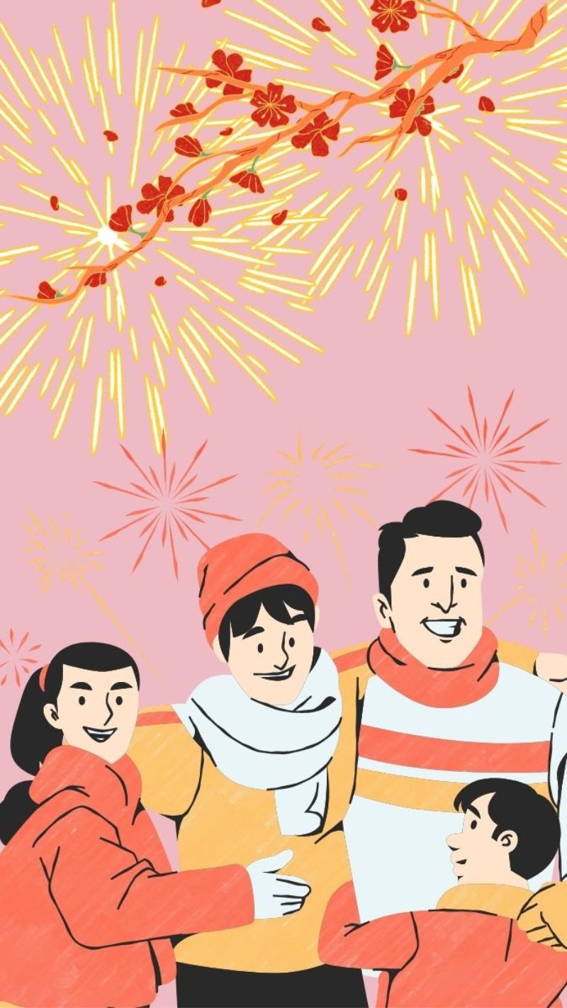 Hình nền Tết gia đình sum vầy, tái hiện bữa cơm đoàn viên ấm áp, gợi cảm giác bình yên mỗi lần mở điện thoại