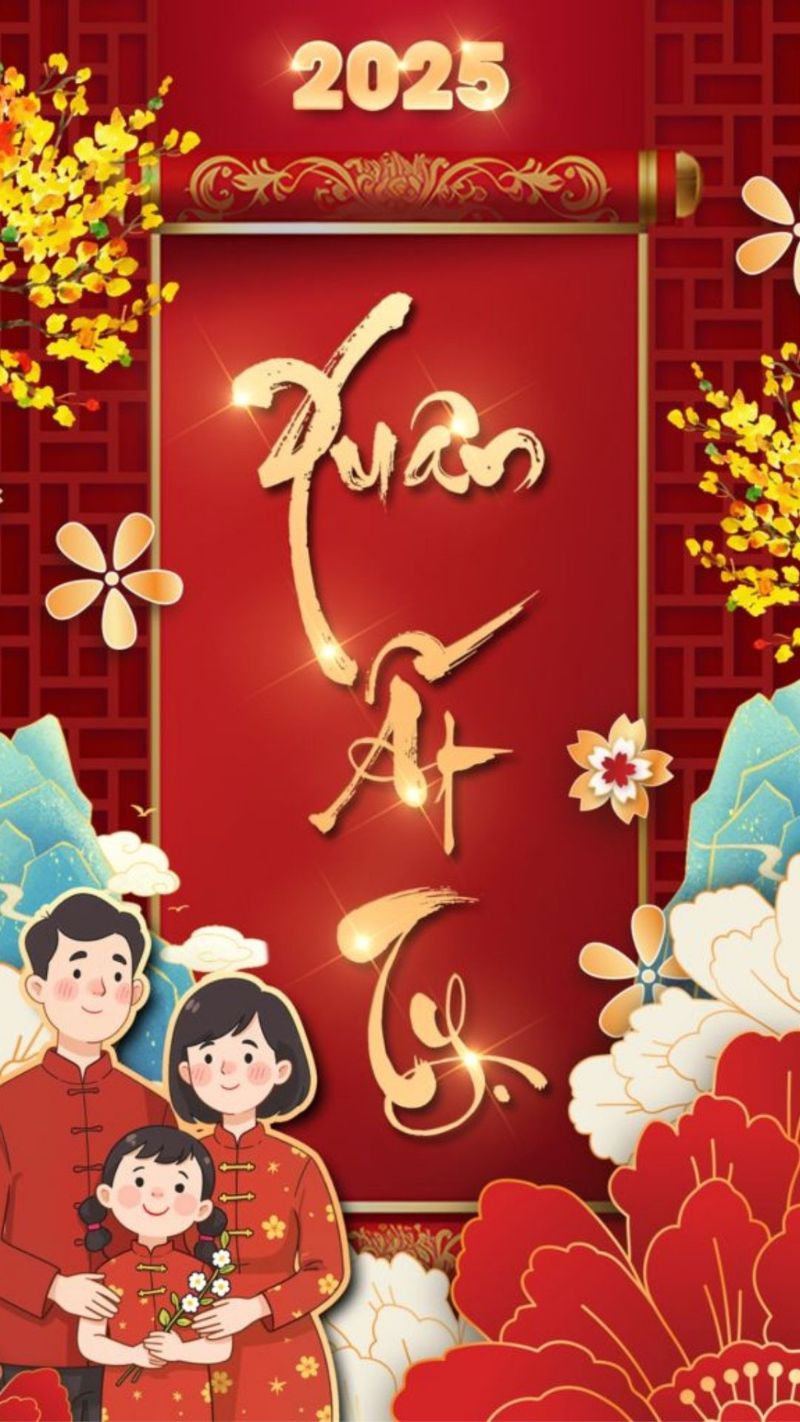 Hình nền Tết gia đình sum vầy, tái hiện bữa cơm đoàn viên ấm áp, gợi cảm giác bình yên mỗi lần mở điện thoại