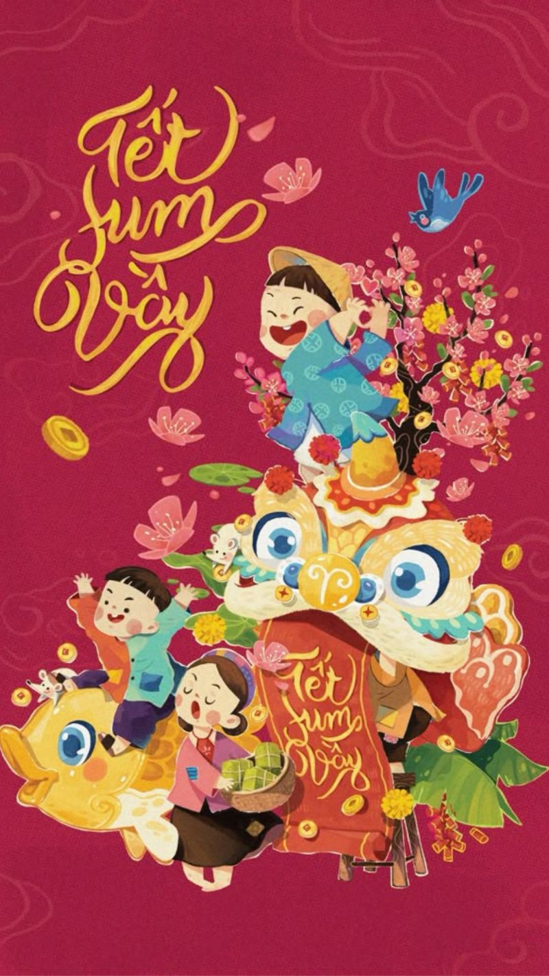 Hình nền Tết gia đình sum vầy, tái hiện bữa cơm đoàn viên ấm áp, gợi cảm giác bình yên mỗi lần mở điện thoại