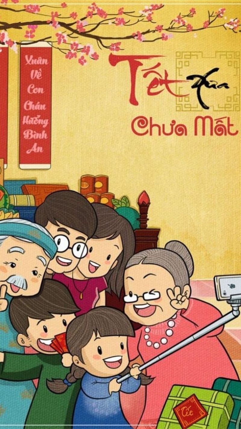 Hình nền Tết gia đình sum vầy, tái hiện bữa cơm đoàn viên ấm áp, gợi cảm giác bình yên mỗi lần mở điện thoại