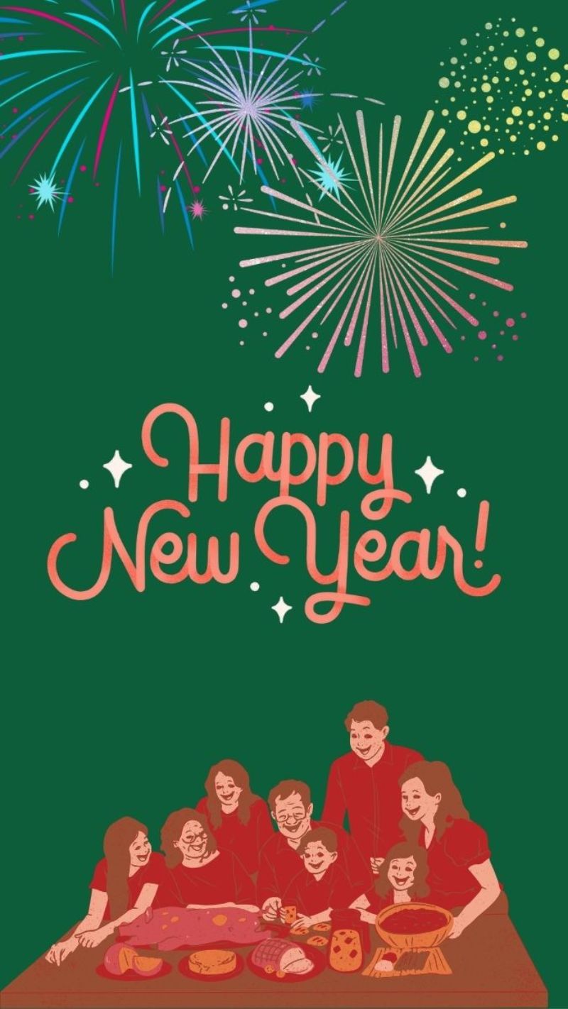 Hình nền Tết gia đình sum vầy, tái hiện bữa cơm đoàn viên ấm áp, gợi cảm giác bình yên mỗi lần mở điện thoại