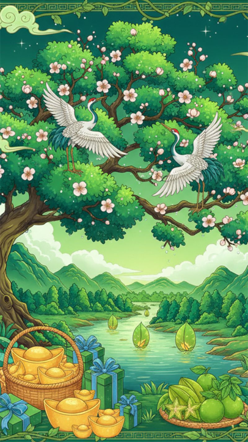 Màu xanh thiên nhiên, cây cối sinh sôi mang ý nghĩa phát triển, tăng vượng khí năm mới