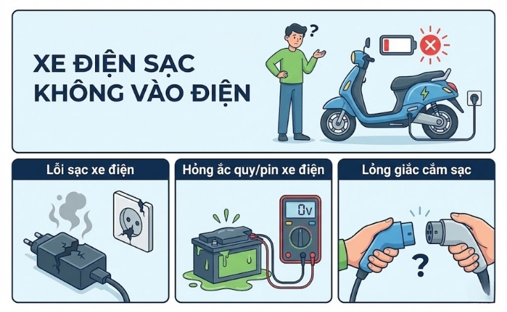 Một số lỗi thường gặp trên xe điện - Xe điện sạc không vào điện Một số lỗi thường gặp trên xe điện - Xe điện sạc không vào điện