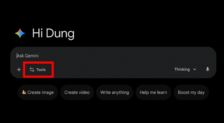 Truy cập vào website Gemini và chọn công cụ thực hiện