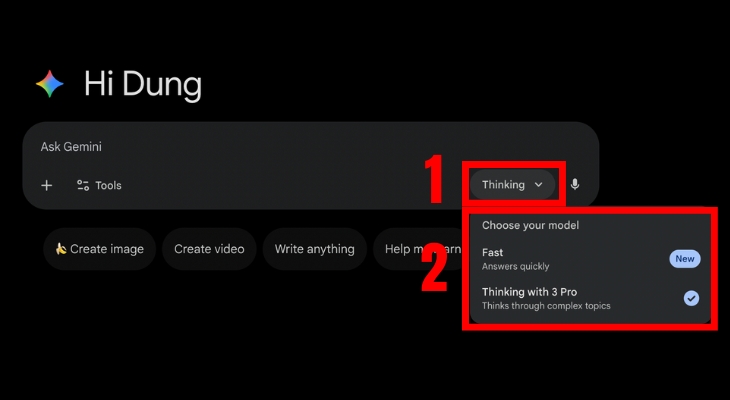 Chọn mô hình Gemini