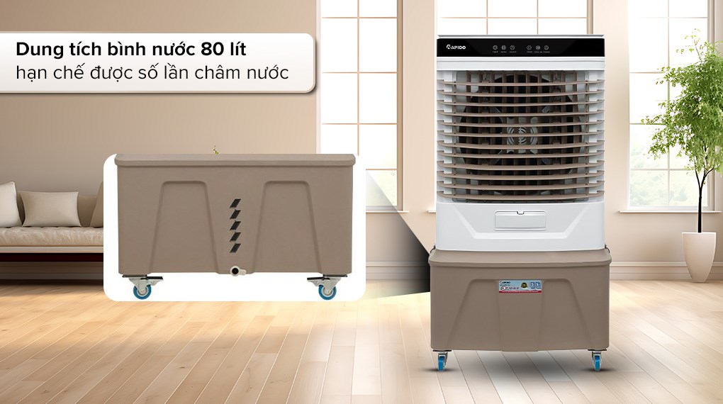 Quạt điều hòa Rapido Windy D 210W có dung tích bình chứa lớn nên bạn có thể sử dụng liên tục suốt ngày dài mà không cần phải châm nước nhiều lần