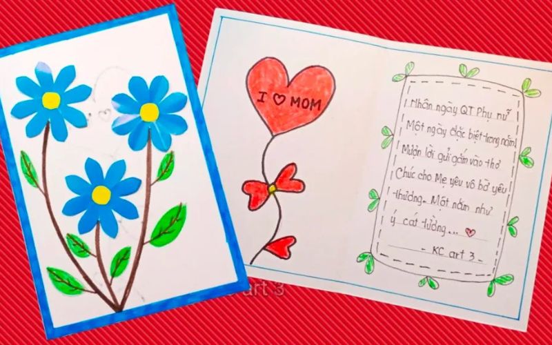 Cách làm thiệp 8/3 từ giấy màu và bìa cứng Cách làm thiệp 8/3 từ giấy màu và bìa cứng