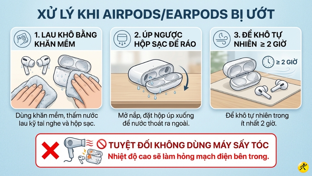 Xử l&yacute; AirPods/EarPods khi bị d&iacute;nh nước