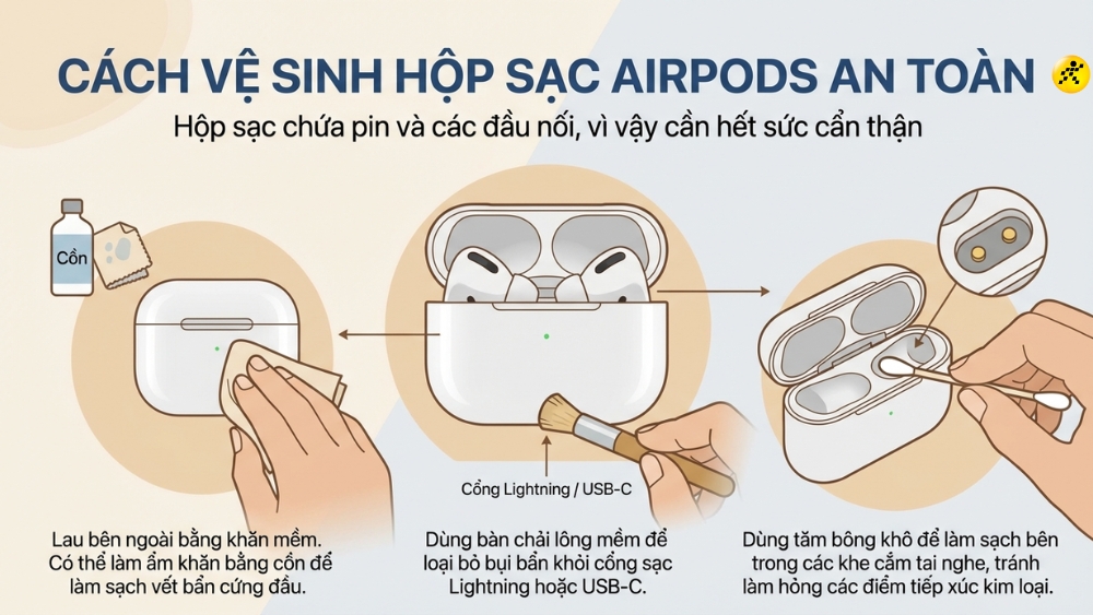 C&aacute;ch vệ sinh hộp sạc AirPods an to&agrave;n