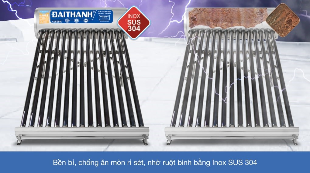Máy nước nóng năng lượng mặt trời Đại Thành 160 lít Classic 58-15 sử dụng bền bỉ, hạn chế gỉ sét