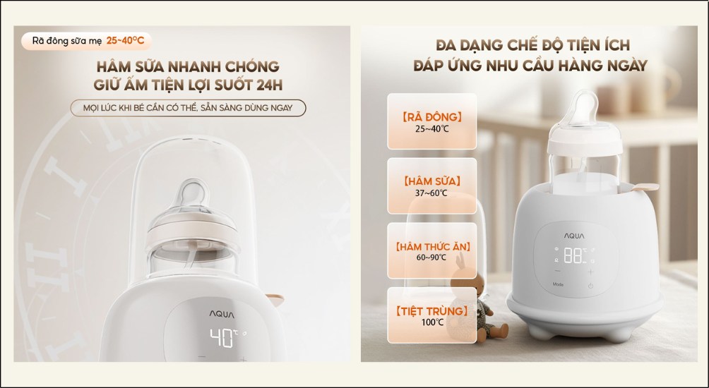 Máy hâm sữa AQUA đang có chính sách 1 đổi 1 trong vòng 12 tháng nếu có lỗi từ nhà sản xuất