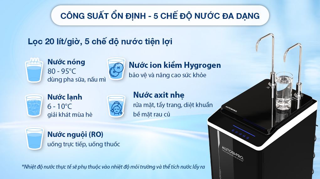 Máy lọc nước điện giải Hydrogen ion kiềm nóng nguội lạnh Mutosi MP-P89K 9 lõi 3 tấm điện cực