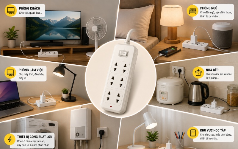 Khu vực bếp và phòng khách là nơi tập trung nhiều thiết bị gia dụng có công suất lớn