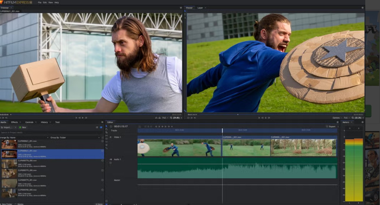 Giao diện chỉnh sửa ứng dụng HitFilm Express Giao diện chỉnh sửa ứng dụng HitFilm Express