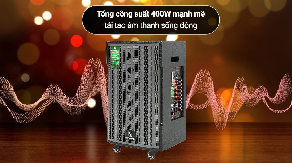 Loa kéo karaoke Nanomax S-820 400W có tổng công suất lớn, phát âm thanh rõ ràng, sống động