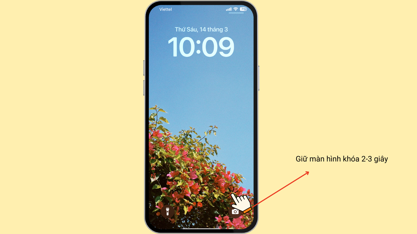 Giữ màn hình khóa từ 2-3 giây Giữ màn hình khóa từ 2-3 giây