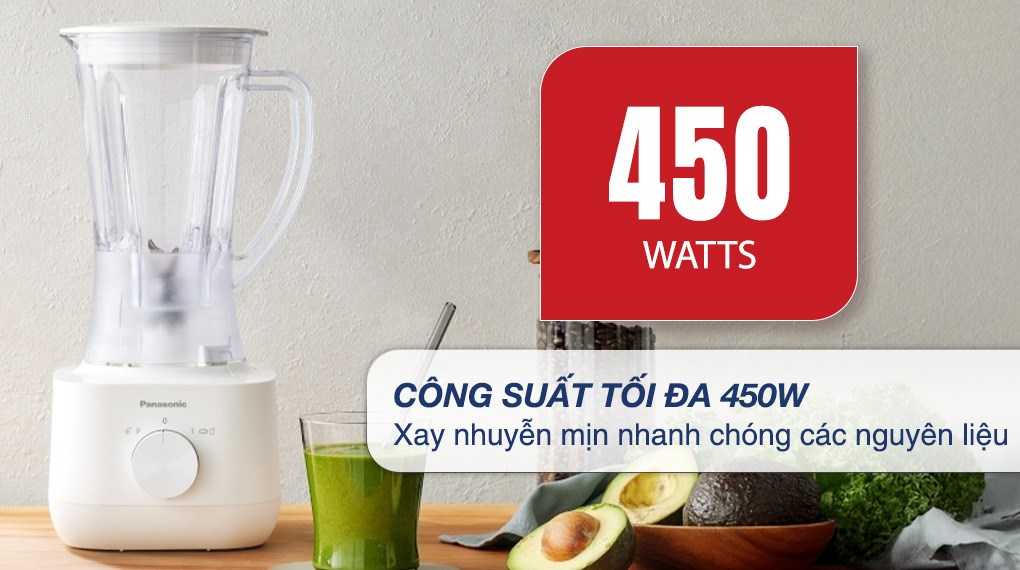 Máy xay sinh tố Panasonic MX-EP3101WRA với công suất 450W, dung tích 1 lít và những tiện ích cùng tính năng an toàn đảm bảo đáp ứng tốt nhu cầu sử dụng