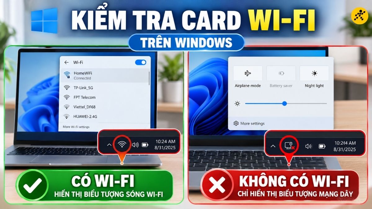 Kiểm tra m&aacute;y c&oacute; sẵn card Wi-Fi hay kh&ocirc;ng