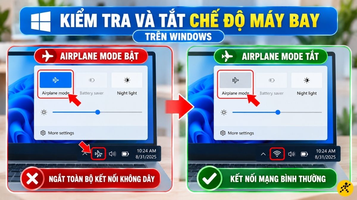 Kiểm tra v&agrave; tắt Chế độ m&aacute;y bay