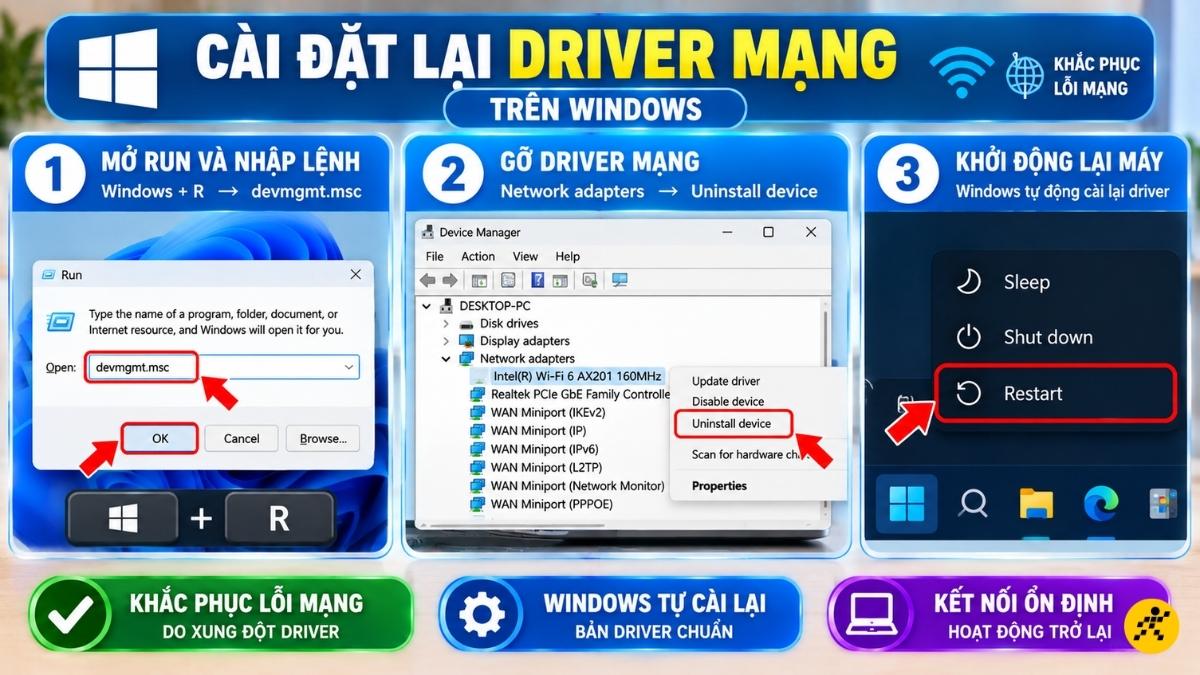 C&agrave;i đặt lại Driver mạng