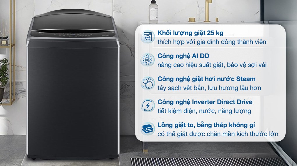 Máy giặt LG AI DD Inverter 25 kg TV2725SV9J sở hữu công nghệ AI DD thông minh