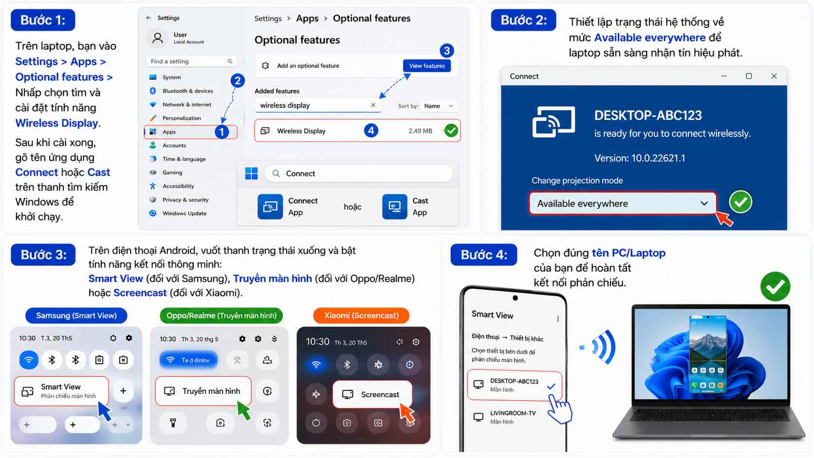 C&aacute;ch chiếu m&agrave;n h&igrave;nh điện thoại Android l&ecirc;n m&aacute;y t&iacute;nh Windows