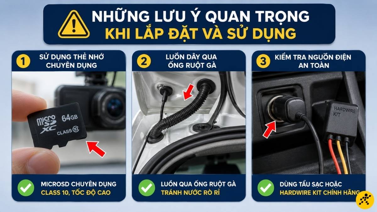 Những lưu &yacute; quan trọng khi lắp đặt v&agrave; sử dụng camera h&agrave;nh tr&igrave;nh
