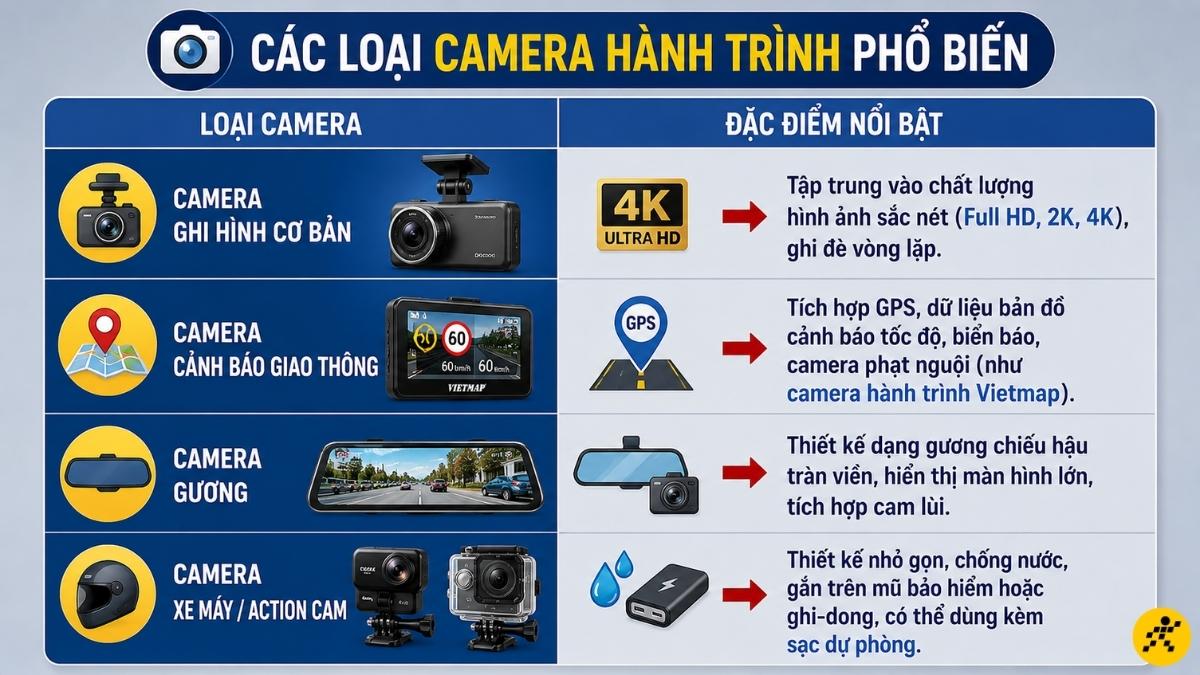 C&aacute;c loại camera h&agrave;nh tr&igrave;nh phổ biến
