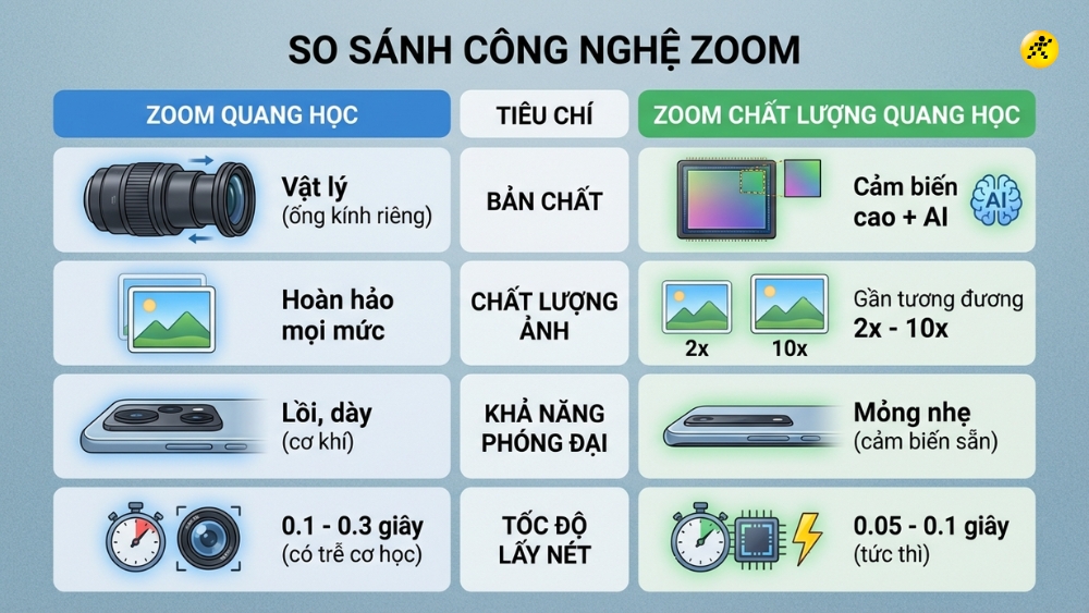 Ph&acirc;n biệt Zoom quang học v&agrave; Zoom chất lượng quang học