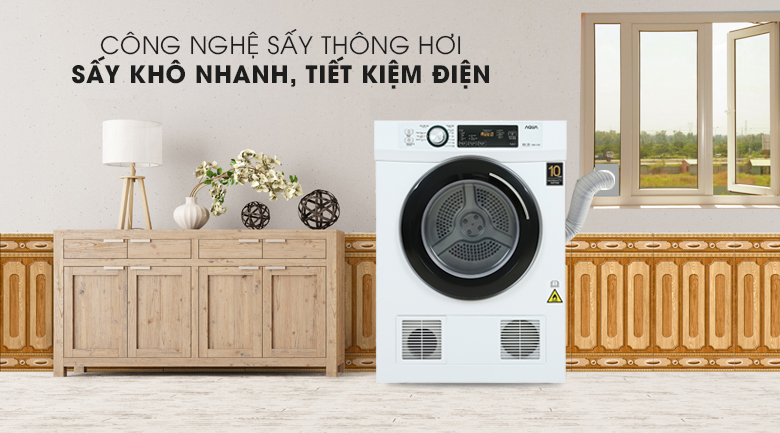 Máy sấy thông hơi Aqua 7 kg AQH-V700FW trang bị công nghệ sấy thông hơi giúp sấy khô nhanh chóng, tiết kiệm điện