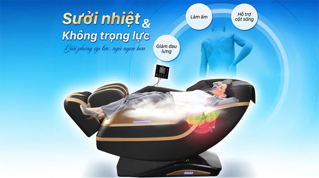 Chế độ massage không trọng lực trên ghế massage Daikiosan DC200 giúp giảm áp lực lên cột sống, tốt cho hệ xương khớp