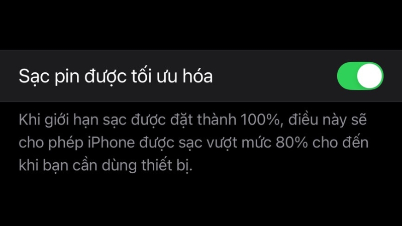 Bật t&iacute;nh năng "Sạc pin được tối ưu h&oacute;a"